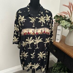 Vintage Pierre Cardin Black Tropical Print Men's Shirt Size XL